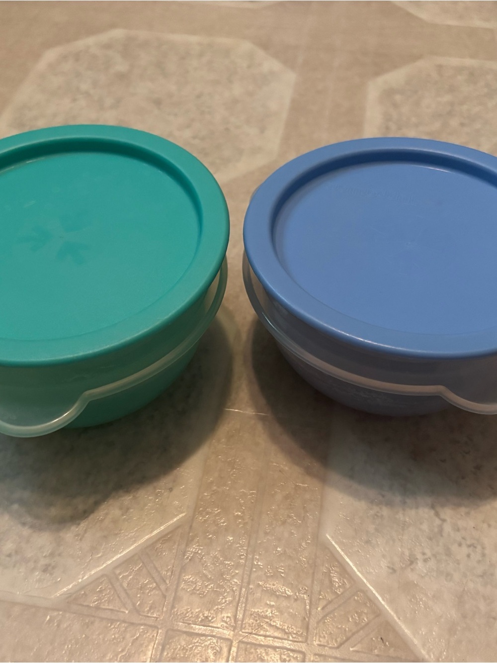2 Tupperware Round Food Storage Container Set - Teal and Light Blue